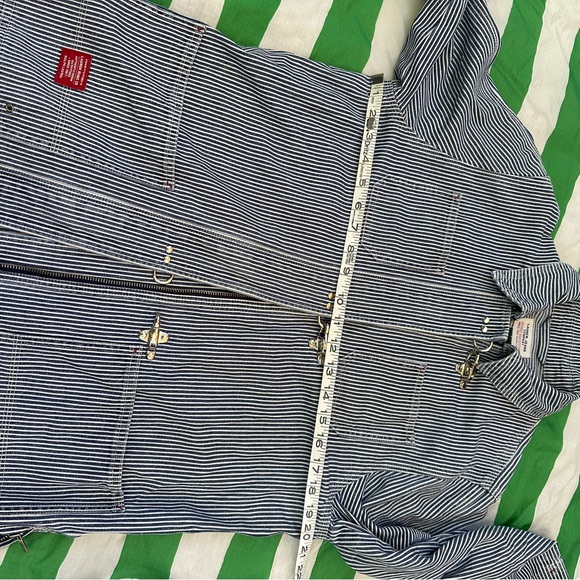 RALPH LAUREN fireman toggle closure chore coat in railroad stripe denim - Picture 7 of 10